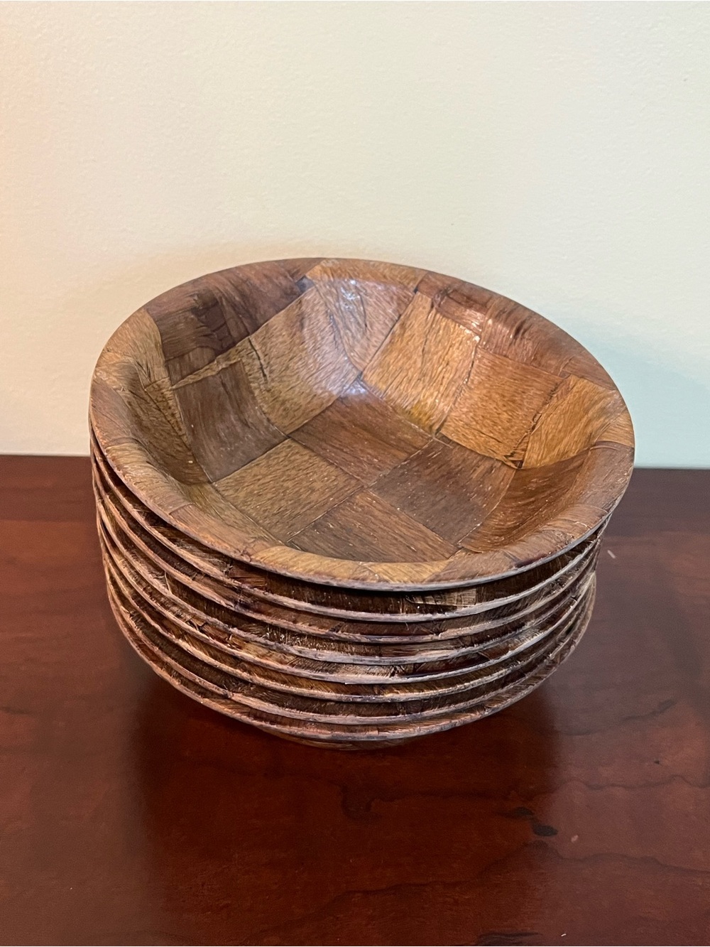 Vintage Brown Wooden Salad Bowls - Set of 8